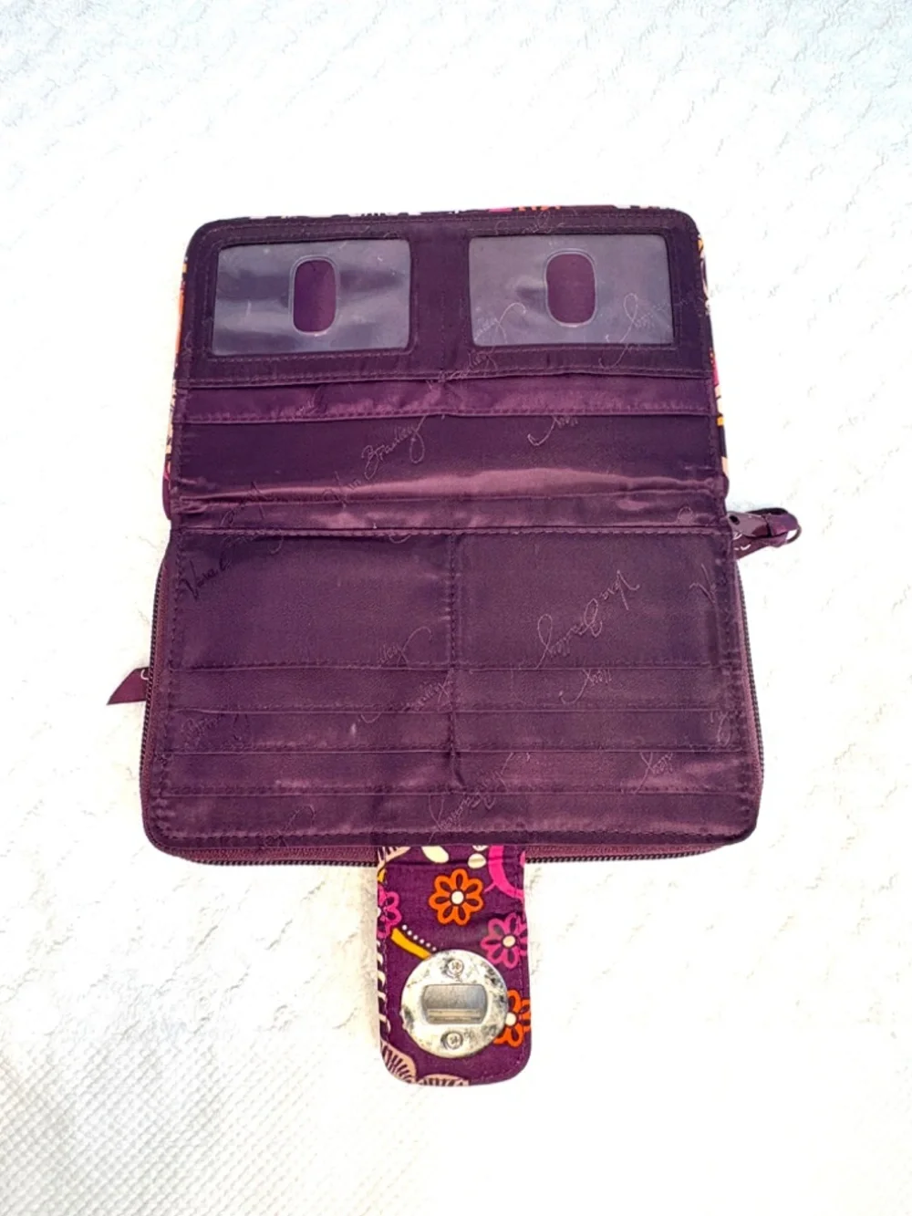 Vera Bradley Plum Crazy Paisley Turn Lock Wallet | Quilted Cotton Zip Around